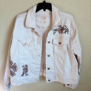 Candie's White Floral Embroidered Jean Jacket